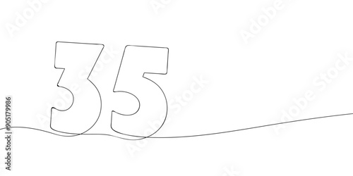 A single line drawing of a thirty five symbol. Continuous line thirty fifth number icon. One line icon. Vector illustration.