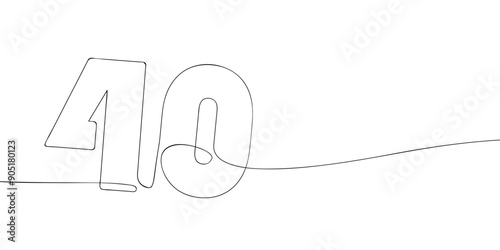 A single line drawing of a fourty symbol. Continuous line fortieth number icon. One line icon. Vector illustration.