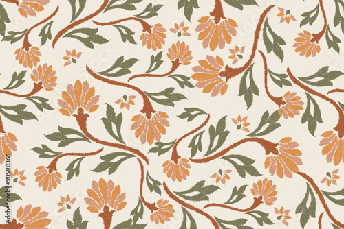 Motifs Ikat floral paisley embroidery background.geometric ethnic oriental pattern traditional.Aztec-style abstract. design for texture, fabric, clothing, wrapping, decoration