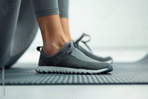 Wallpaper Mural A woman's feet are positioned on a yoga mat, wearing yoga shoes, ready for a workout. The focus is on the feet, showcasing the yoga shoes and mat. Torontodigital.ca