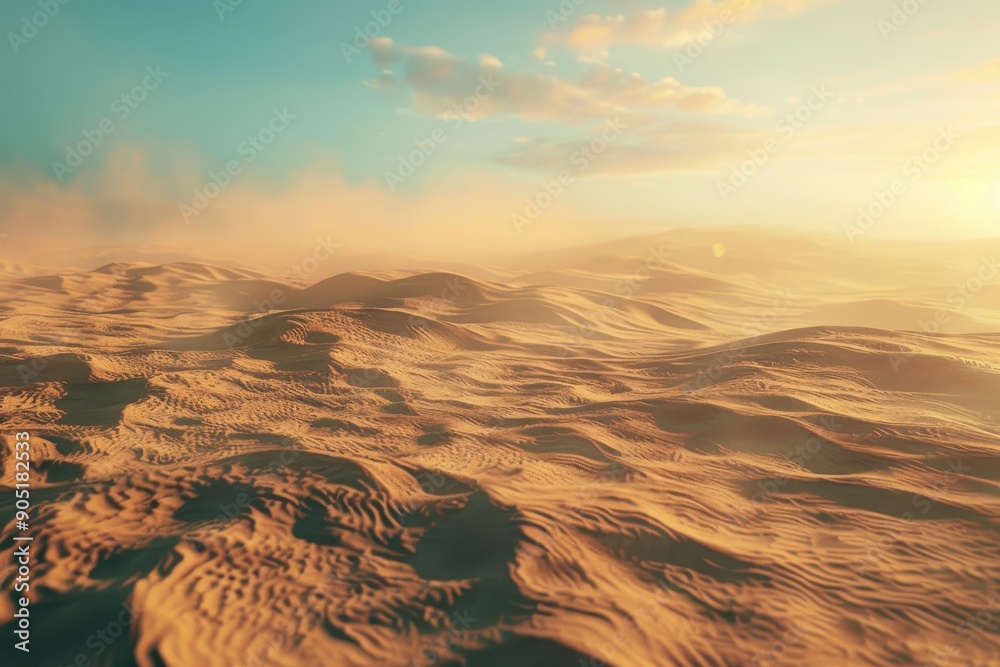 Naklejka premium Golden Sand Dunes Under a Cloudy Sky at Sunset