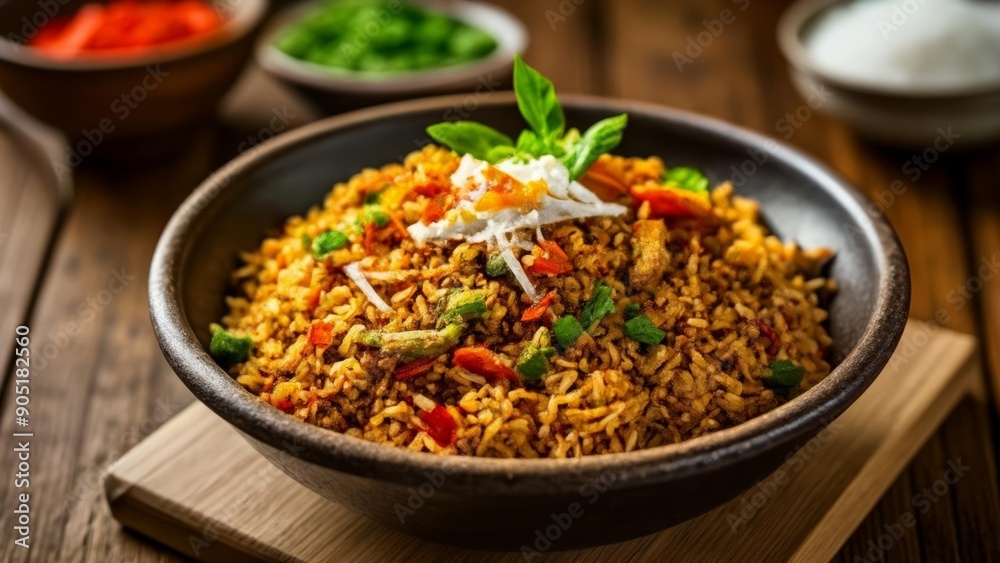 Deliciously vibrant stirfry on a rustic table Deliciously vibrant stirfry on a rustic table