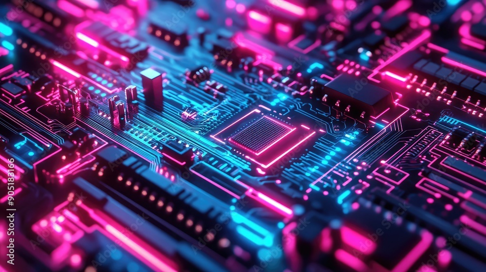 A close-up view of intricate circuit board designs showcasing advanced technology with vibrant colors. A close-up view of intricate circuit board designs showcasing advanced technology with vibrant colors.