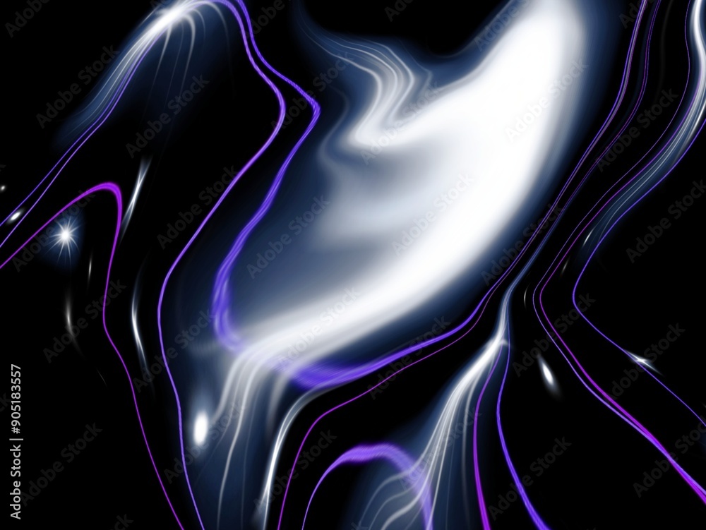 Naklejka premium Abstract glowing curved background, wavy blue purple blurred texture on black background