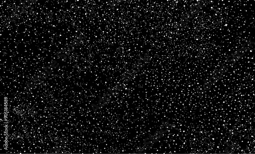 Snow, stars, twinkling lights, rain drops on black background. Abstract vector noise. Small particles of debris and dust. Distressed uneven grunge texture overlay.
