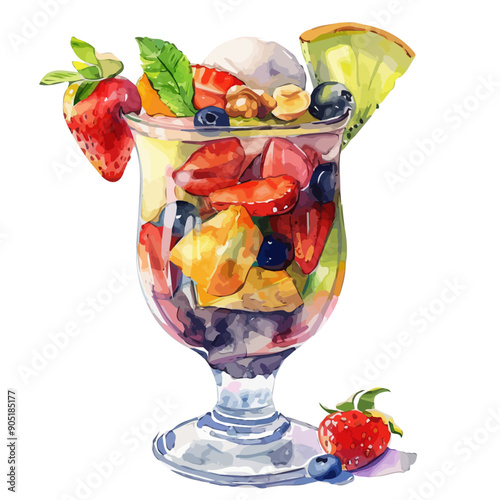 Watercolor vector of fruit concoction, isolated on a white background, fruit concoction vector