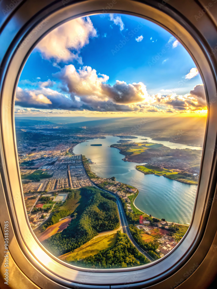 Fototapeta premium beautiful view from airplane window, travel destination panorama