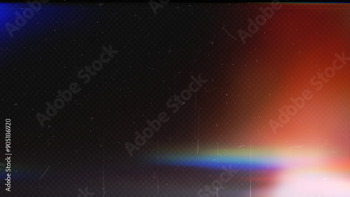 Old film light leaks texture with scratches, noise, iridescent stripes. Rainbow lens flare effect, camera film filter with bokeh, dust, grain. Distressed retro movie, photo burn effect. 3D vector bg