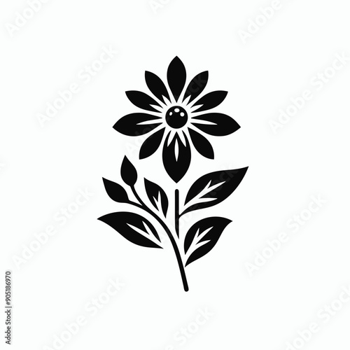 Flowers in modern very simple and single flower motif silhouette white background