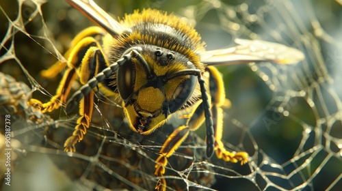 Bee on a Wasp Spider Web photo