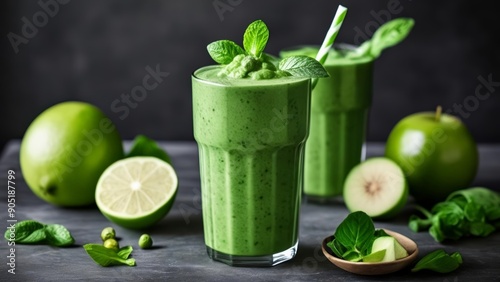  Fresh and healthy green smoothie ready to enjoy