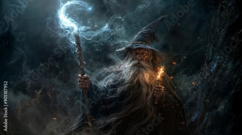 A old magician at night