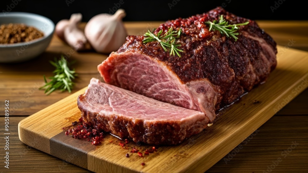 Deliciously roasted meat ready to be savored Deliciously roasted meat ready to be savored