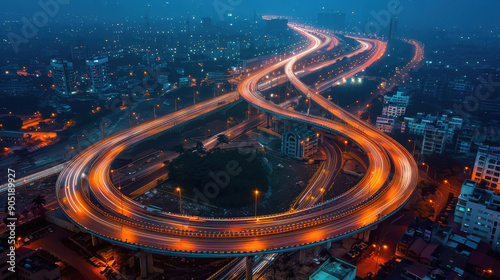 express way aerial views at night