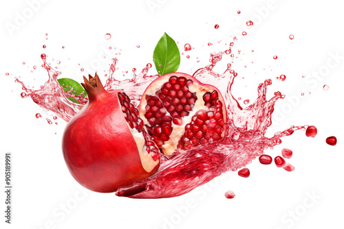 Pomegranate juice splash isolated on white background photo