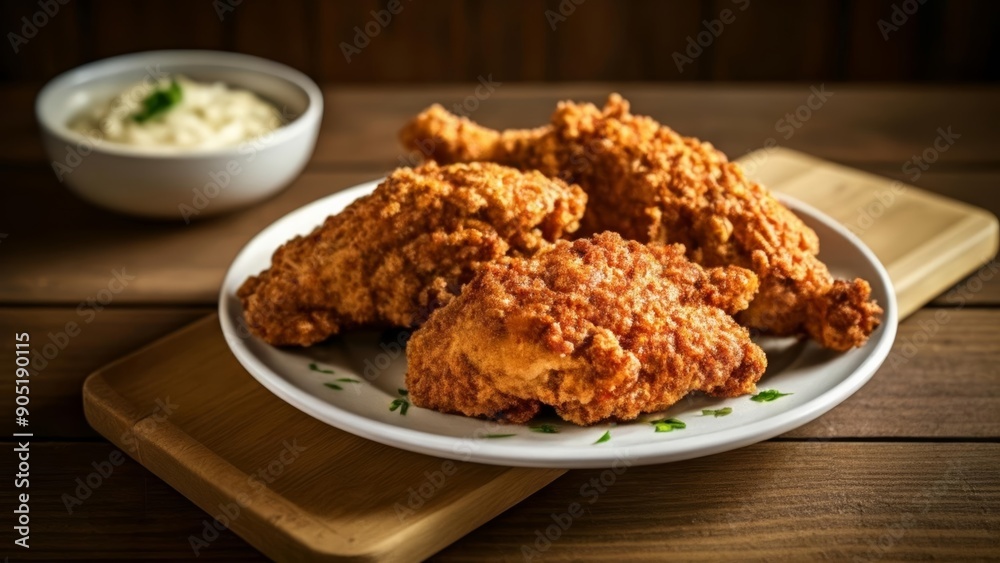 Deliciously crispy fried chicken ready to be savored Deliciously crispy fried chicken ready to be savored