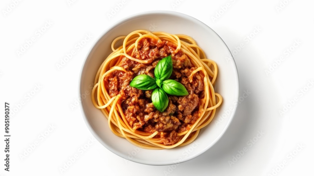 Delicious Spaghetti Bolognese with Fresh Basil Leaves Delicious Spaghetti Bolognese with Fresh Basil Leaves