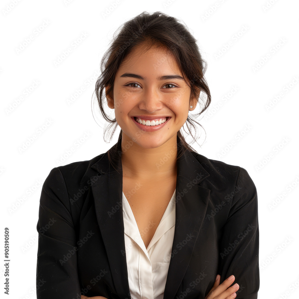 A young female Hispanic businesswoman in elegant business attire, smiling, white background. isolated on white background. A young female Hispanic businesswoman in elegant business attire, smiling, white background. isolated on white background.