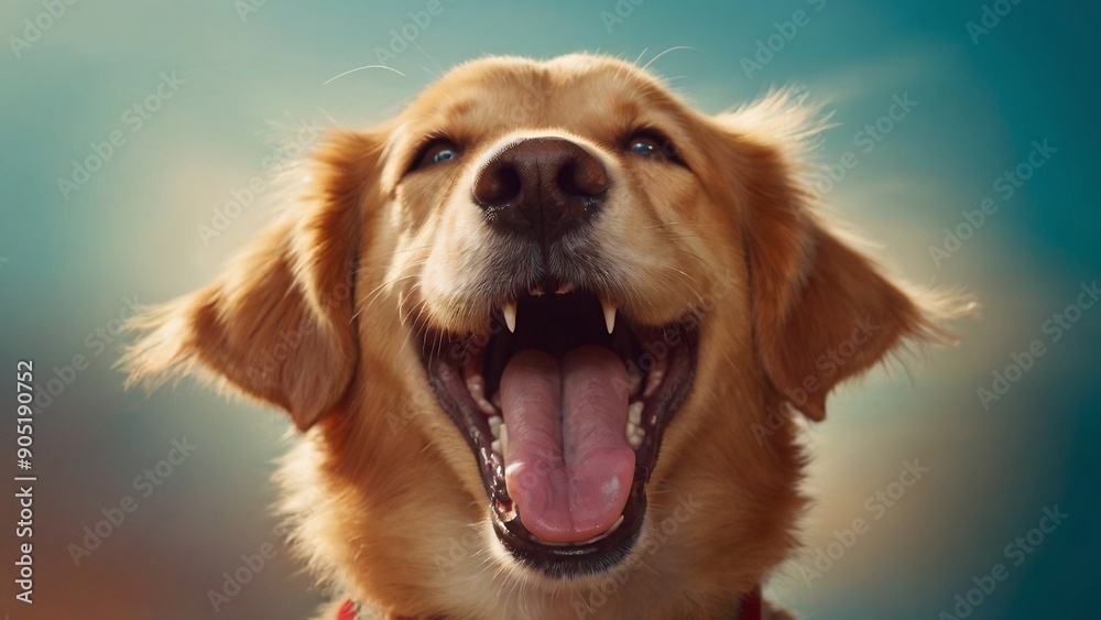 Portrait of a smiling and happy dog isolated on a light background Portrait of a smiling and happy dog isolated on a light background