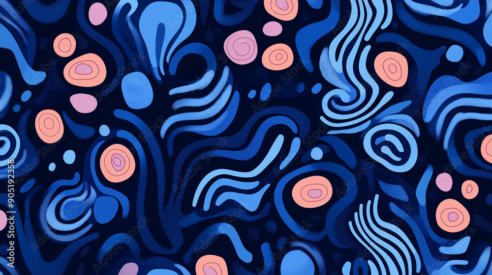 A vibrant pattern with a combination of blue squiggly lines and circular elements. The squiggly lines are densely packed and vary in size, creating a dynamic and playful visual A vibrant pattern with a combination of blue squiggly lines and circular elements. The squiggly lines are densely packed and vary in size, creating a dynamic and playful visual