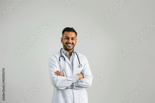 Young indian male doctor standing confidently