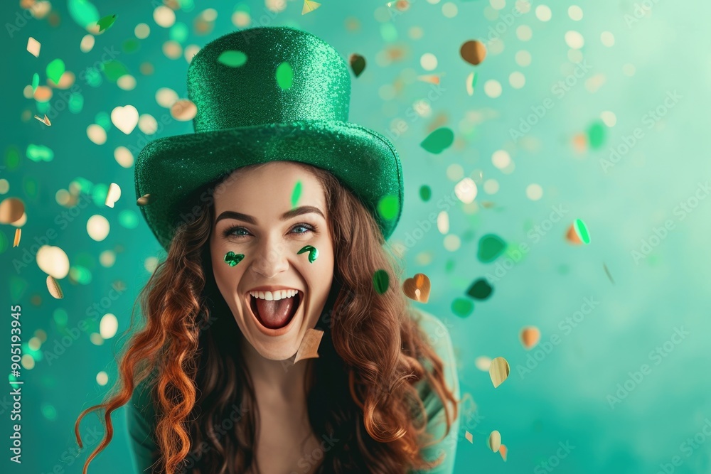Cheerful Young Woman Enjoying St. Patrick's Day Festivities Cheerful Young Woman Enjoying St. Patrick's Day Festivities
