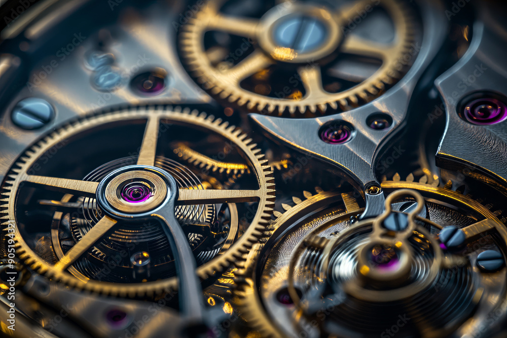 A detailed macro shot of the internal mechanism of a mechanical watch, showcasing the intricate gears, springs, and cogs in perfect alignment. A detailed macro shot of the internal mechanism of a mechanical watch, showcasing the intricate gears, springs, and cogs in perfect alignment.