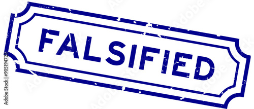 Grunge blue falsified word square rubber stamp on white background