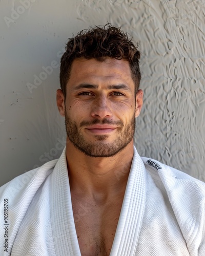 BJJ Practitioner Posing for a Portrait Against a Textured Wall