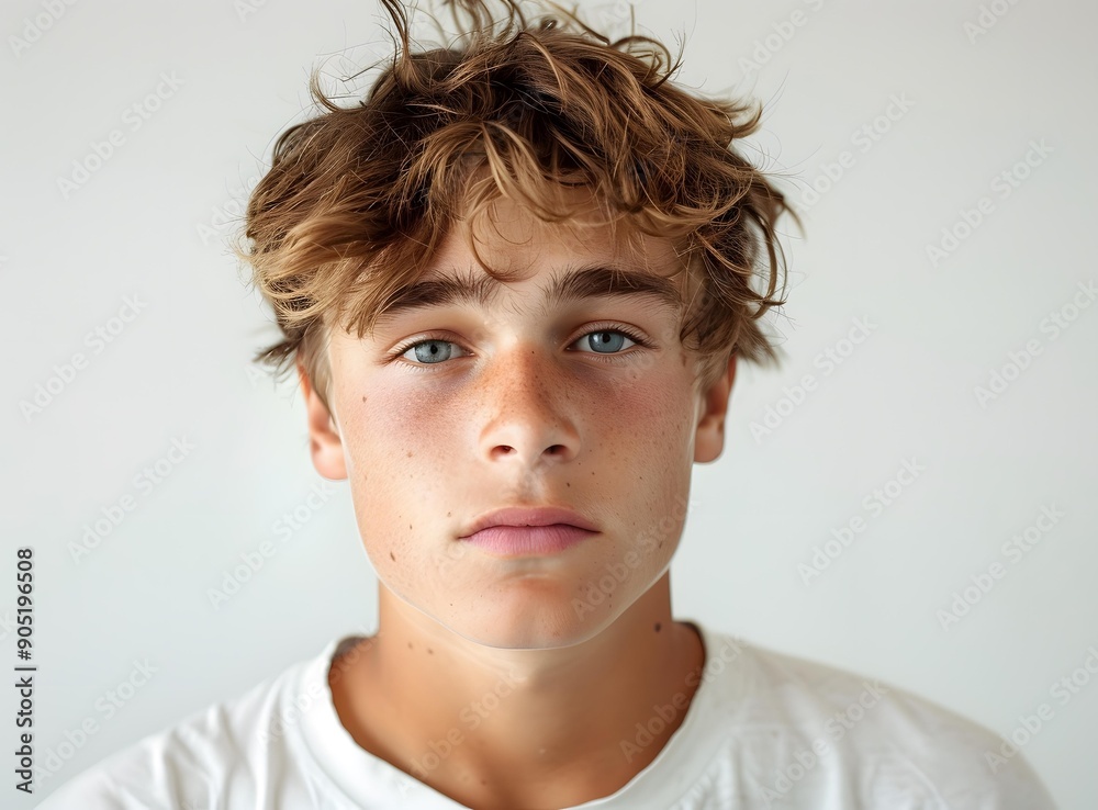 Portrait of a young male with freckles and blue eyes Portrait of a young male with freckles and blue eyes