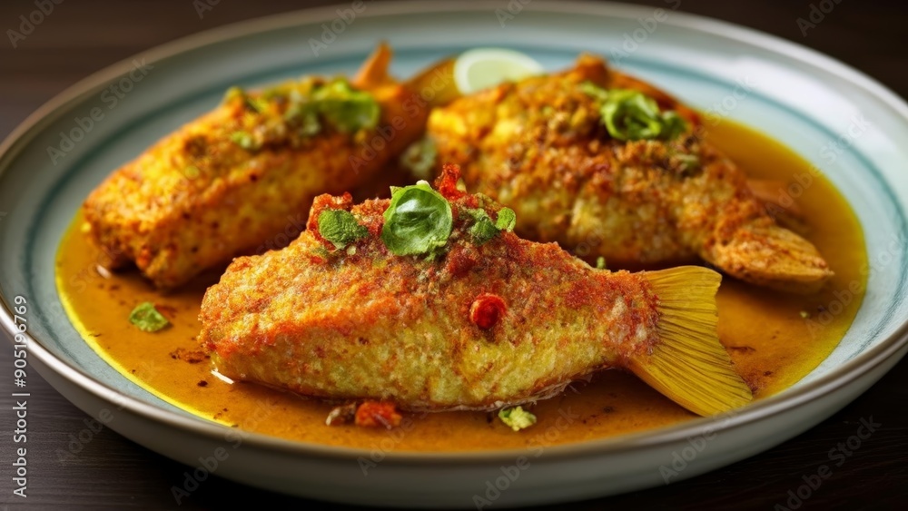Deliciously seasoned fish fillets in a light sauce Deliciously seasoned fish fillets in a light sauce