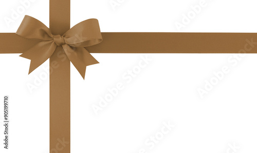 cross brown ribbon with simple bow isolated on transparent with copy space