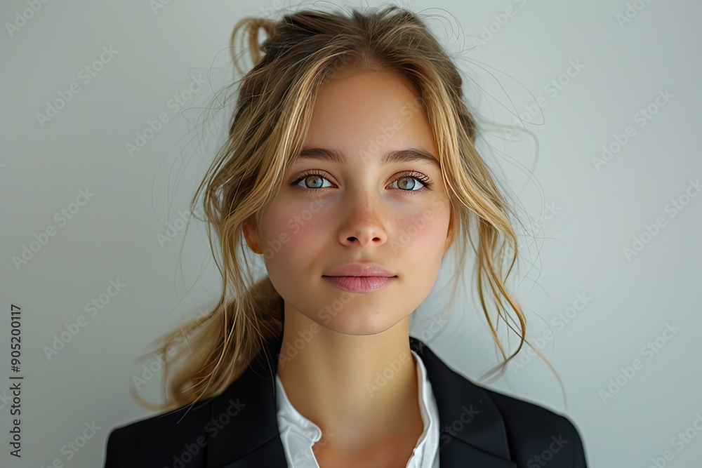 Businesswoman formal outfit, professional and approachable in a studio portrait Businesswoman formal outfit, professional and approachable in a studio portrait