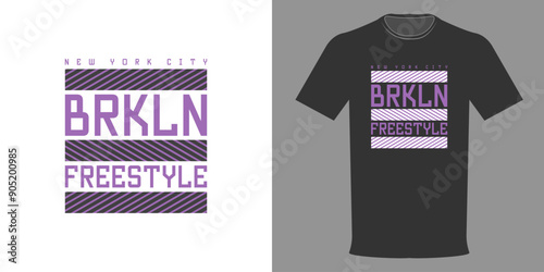 Vector illustration. BROOKLYN FREESTYLE NEW YORK logo t-shirt. Retro minimalist fashion t-shirt design with Pink and black stripes. Original Athletic Department. College league typography print