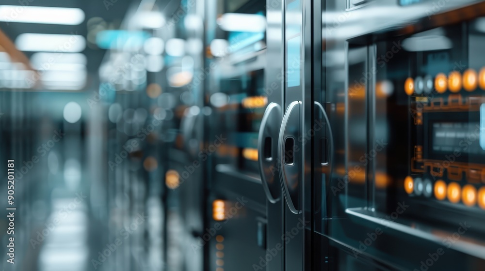A close-up view of server racks with illuminated LED indicators in a modern, high-tech data center, showcasing advanced computing and data storage technology. A close-up view of server racks with illuminated LED indicators in a modern, high-tech data center, showcasing advanced computing and data storage technology.