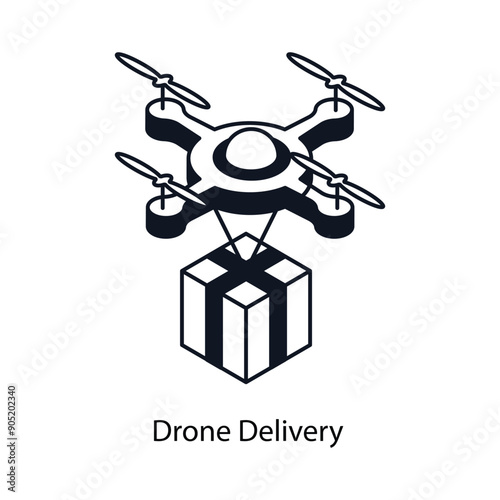 Drone Delivery Isometric outline style icon. Symbol on White background EPS 10 File 