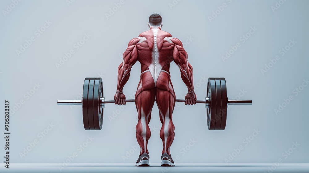 muscular athlete prepares for an intense lifting session, gripping a heavy barbell with determination muscular athlete prepares for an intense lifting session, gripping a heavy barbell with determination