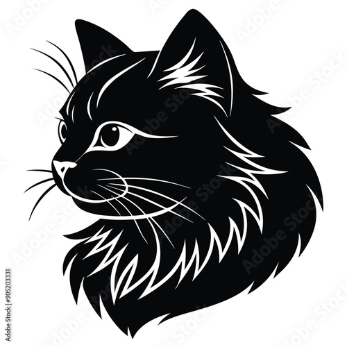 logo of persiana cat face, side view, silhouette, black and white, white background