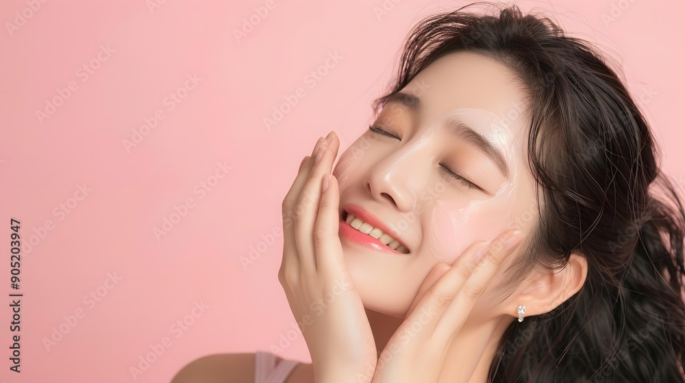 Beautiful Woman With Facial Mask On Pink Background Beautiful Woman With Facial Mask On Pink Background