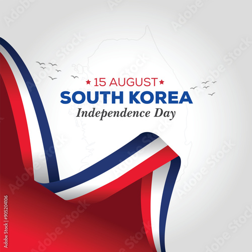 15 August celebration template or banner design with Korean national flags for South Korea independence day