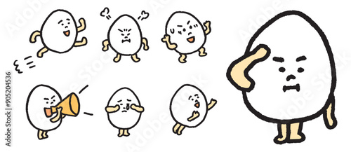 白くて丸くて面白かわいい卵のキャラ素材