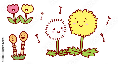 春の植物などのかわいいキャラ素材