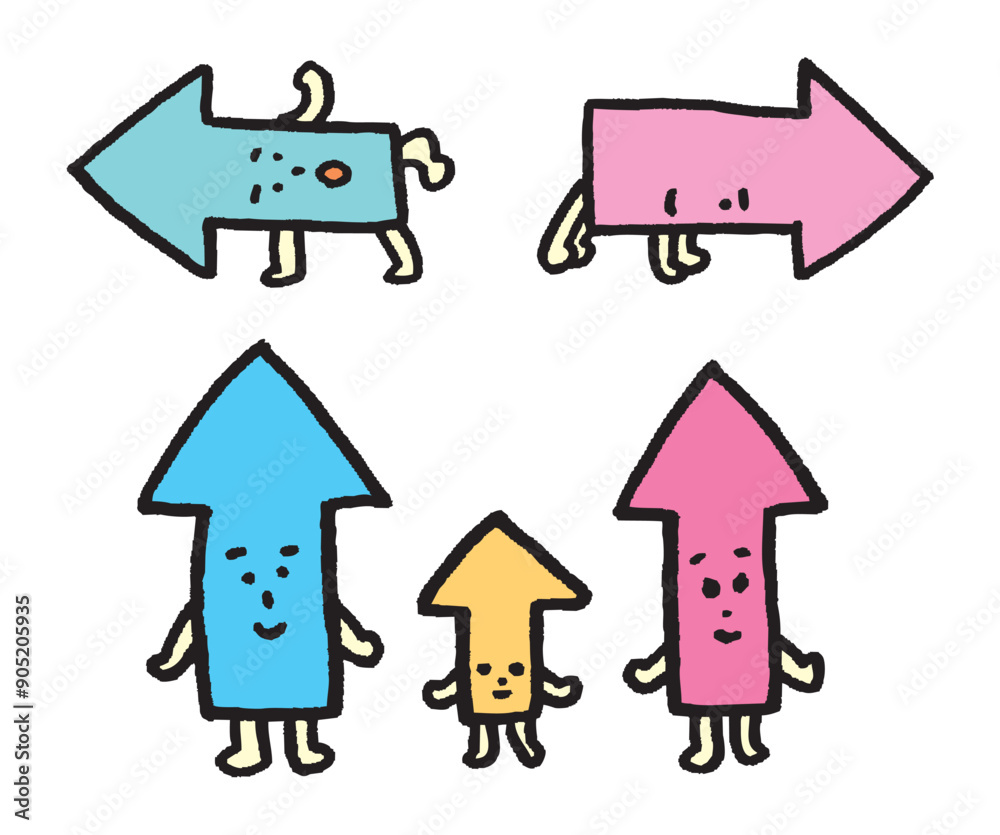 色んな方向を向くカラフルでかわいい矢印のキャラ素材 vector de Stock | Adobe Stock