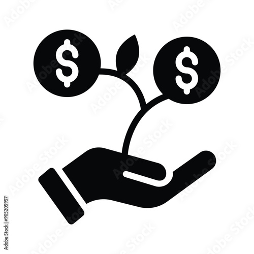 A hand gesture holding a money plant represents a grow money icon