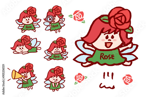 喜怒哀楽のかわいい薔薇の妖精キャラ素材