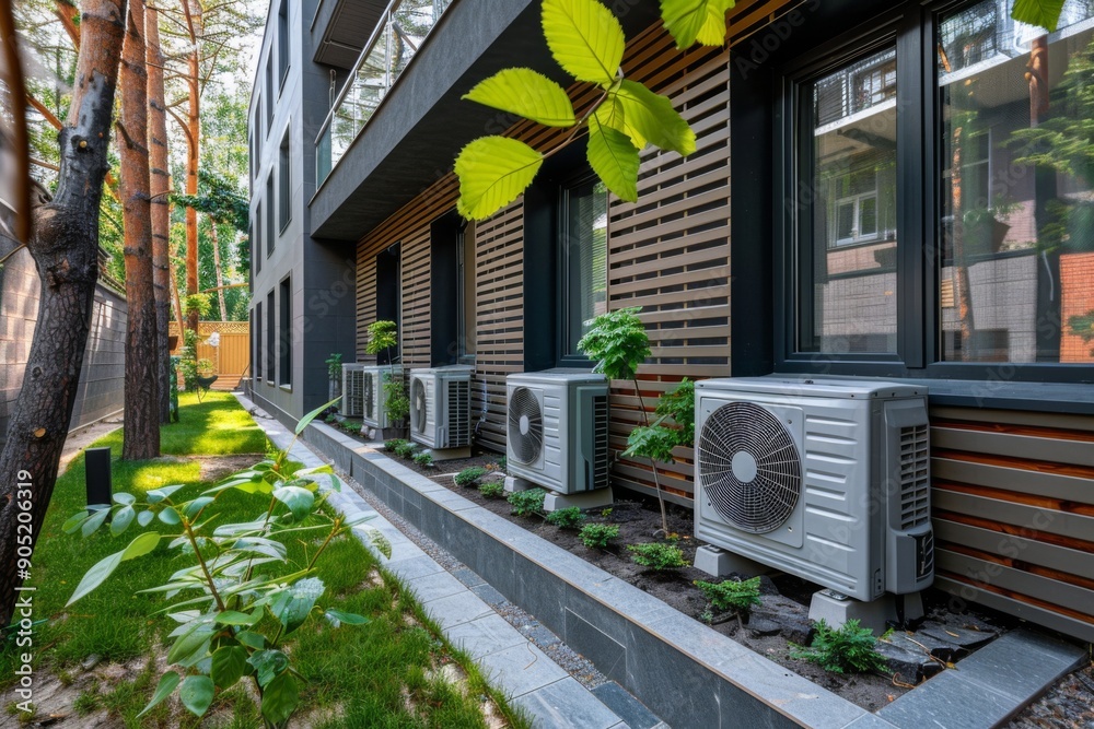 Outdoor Air Conditioning Units Installed on the Ground in a Building's ...