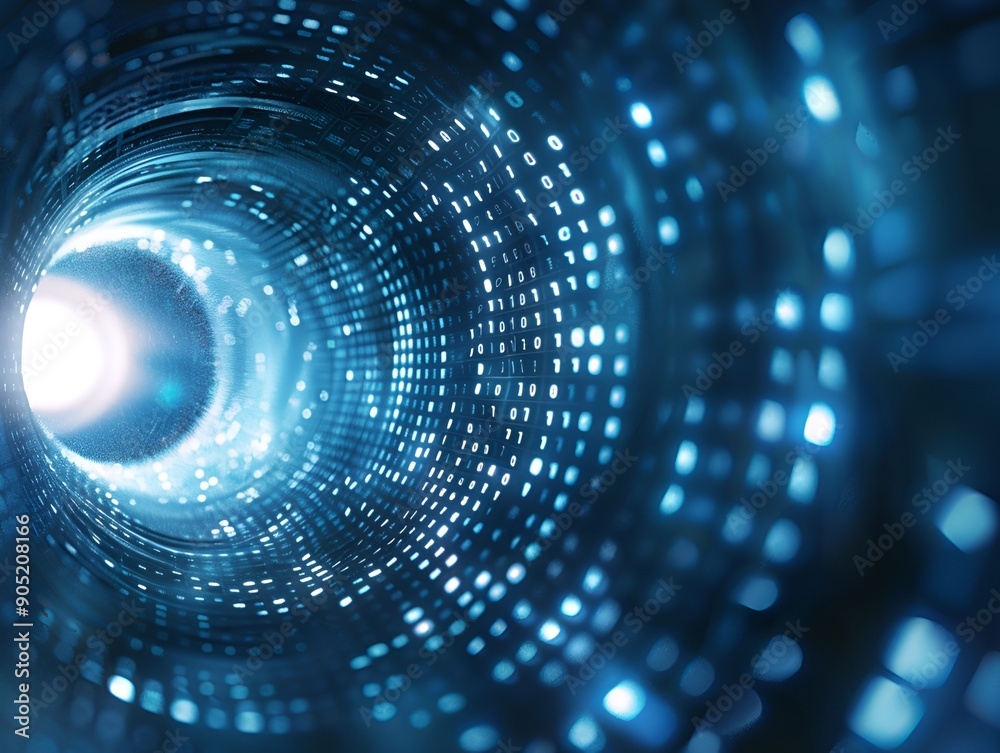 A digital background of binary code spiraling around an empty space, representing the flow and fast-paced nature of data technology. The blue color scheme adds precision to the overall design. The sha A digital background of binary code spiraling around an empty space, representing the flow and fast-paced nature of data technology. The blue color scheme adds precision to the overall design. The sha