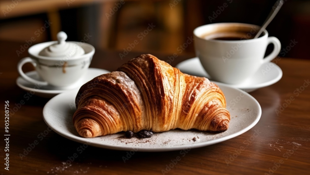 Deliciously flaky croissant with a cup of coffee perfect for a cozy morning Deliciously flaky croissant with a cup of coffee perfect for a cozy morning