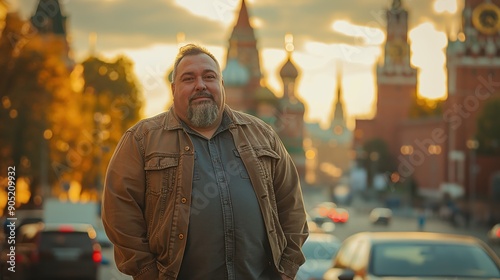 Man Standing in Front of St. Basil's Cathedral in Moscow