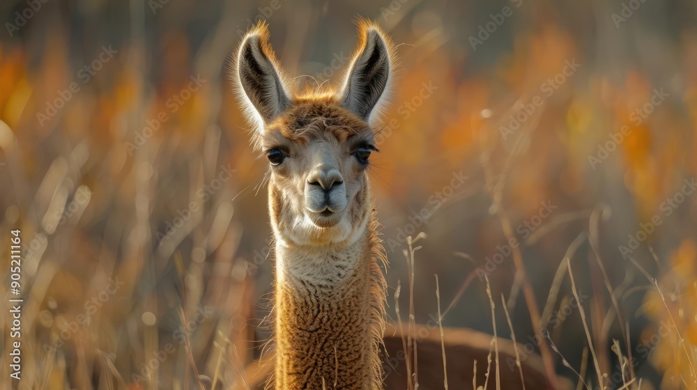 Fototapeta premium a close up of a llama in a field of tall grass